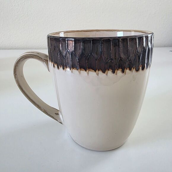 Crate & Barrel Ceramic Mugs Set of 4 Teal Bronze Textured Asian Style Mid Centur - Picture 7 of 13